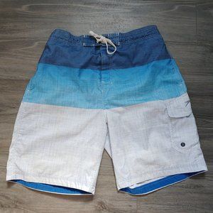 Excellent Used Condition Men's SPEEDO Swim Trunks Blue Stripe Size Medium